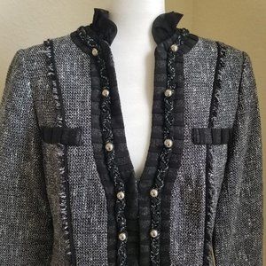 New Blk Tweed Jacket with Ruffled Collars